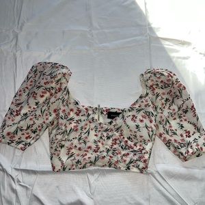 Minkpink Cropped Floral Puff Sleeve Top- XS
